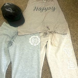 3/$13 bundle Crop Lightweight Sweatpants,Set 2 tank top med,black hat set of 4